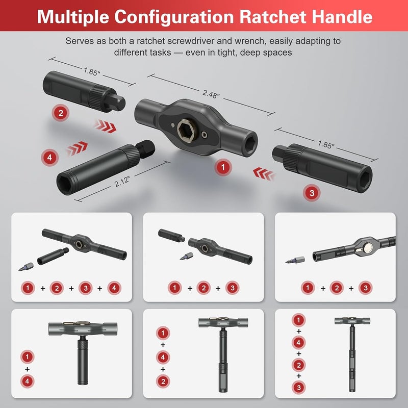 Bomivoi 42 in 1 Magnetic Screwdriver Set, DIY Ratchet Screwdriver Set, Multi Bit Magnetic Drive Set with Detachable Ratchet Handle, Portable Compact Repair Tool Kit for Furniture Computer Bicycle Red - Image 2